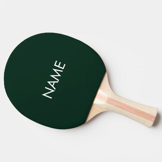 Custom name text monogram dark green minimalist  ping pong paddle (Side)