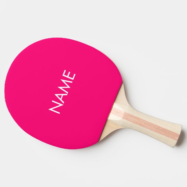 Custom name text monogram hot pink fuchsia ping pong paddle (Side)