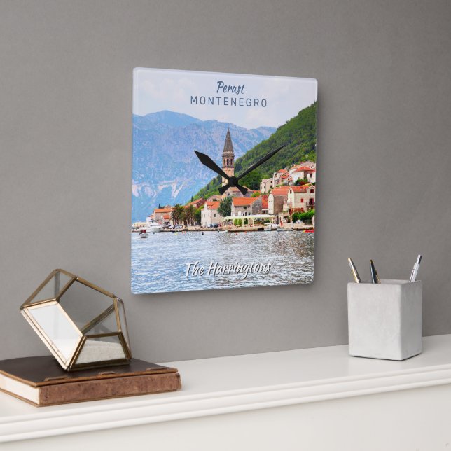 Custom Name & Text Montenegro Square Wall Clock (Office)