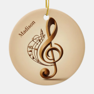 Custom Name & Text Musical Clef Note Ceramic Tree Decoration
