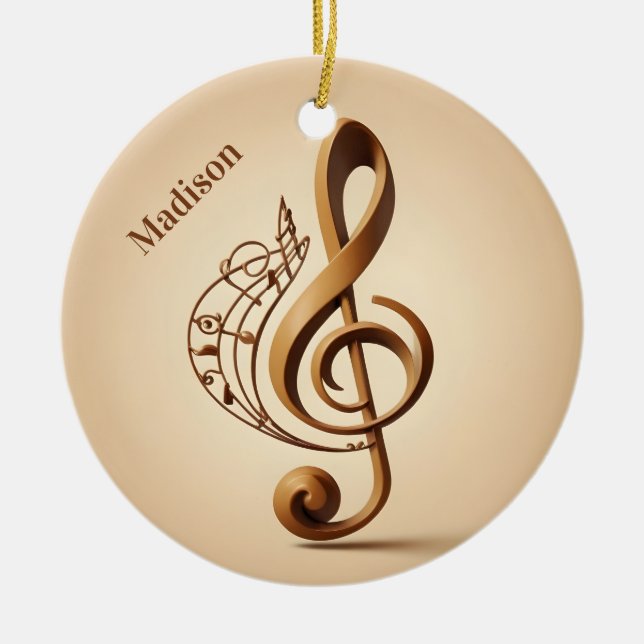 Custom Name & Text Musical Clef Note Ceramic Tree Decoration (Front)