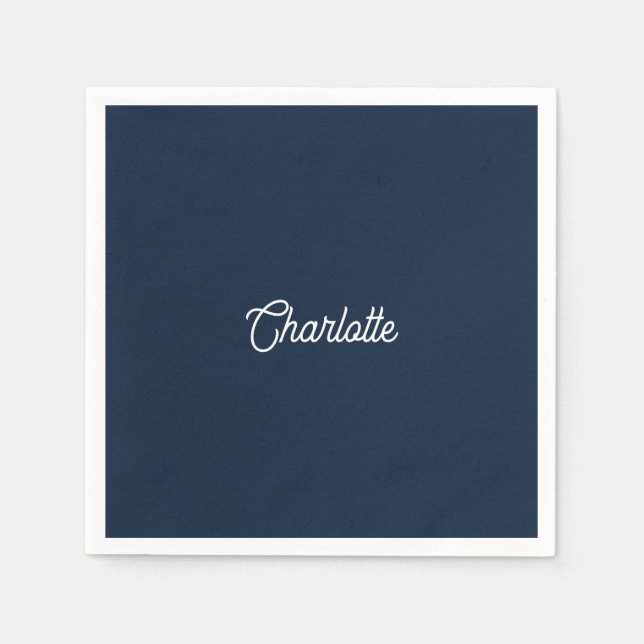 Custom name text navy blue white minimalist napkin (Front)