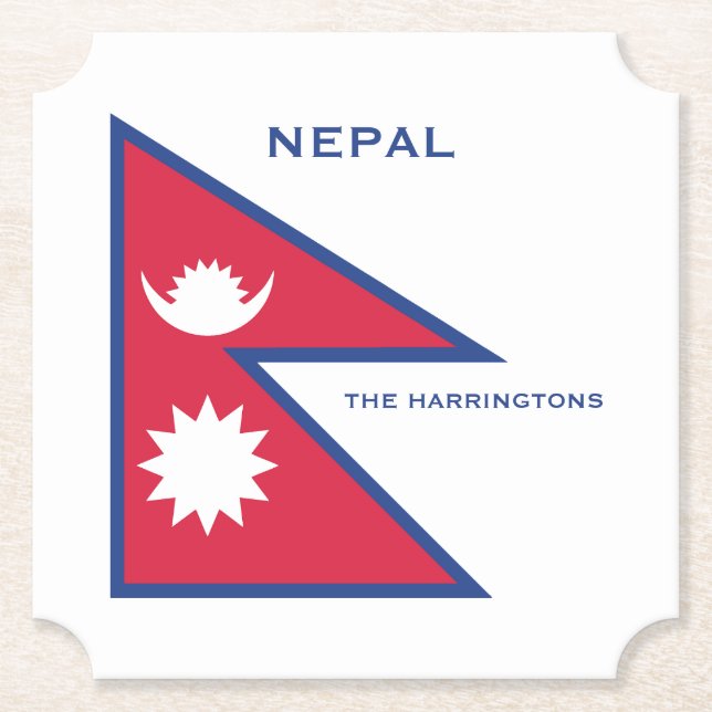 Custom Name & Text Nepal Flag Paper Coaster (Front)