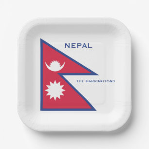 Custom Name & Text Nepal Flag Paper Plate