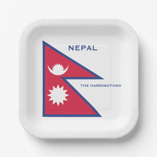 Custom Name & Text Nepal Flag Paper Plate (Front)