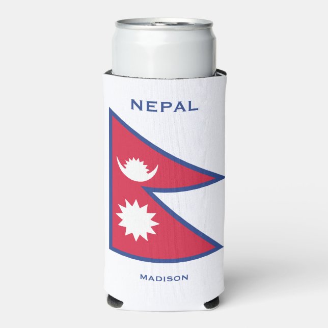 Custom Name & Text Nepal Flag Seltzer Can Cooler (Seltzer Front)