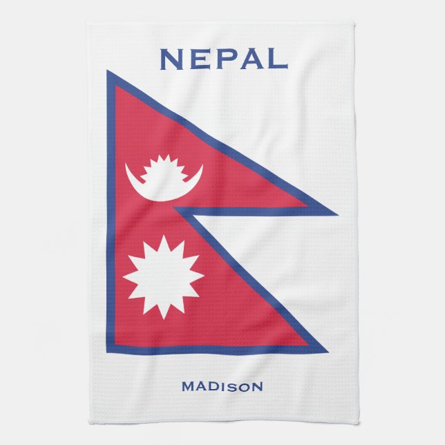 Custom Name & Text Nepal Flag Tea Towel (Vertical)