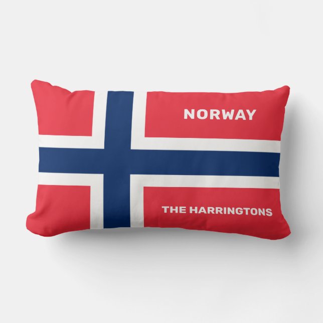 Custom Name & Text Norwegian Flag Lumbar Cushion (Front)
