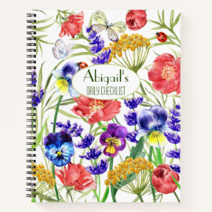 Custom Name Text Notebook Watercolor Field Flowers