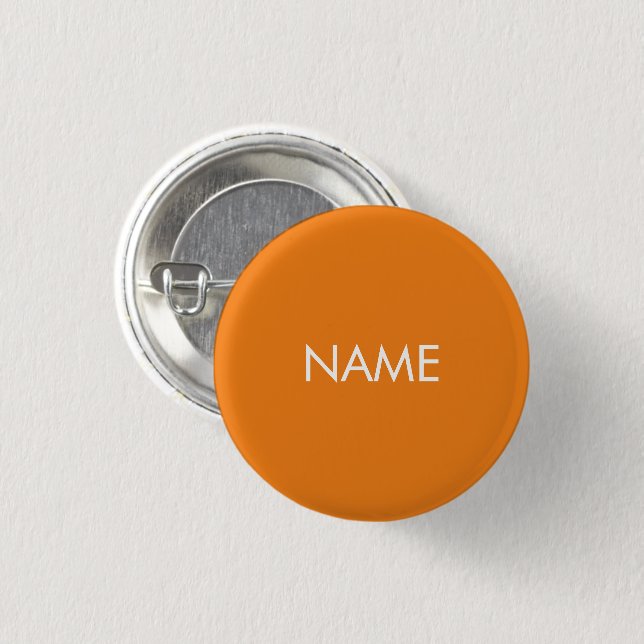 Custom name text orange white minimalist 3 cm round badge (Front & Back)