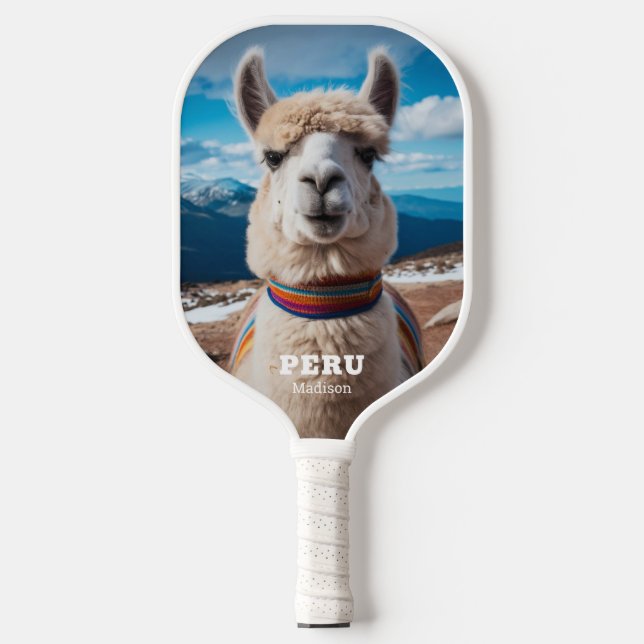 Custom Name & Text Peru Llama Pickleball Paddle (Front)