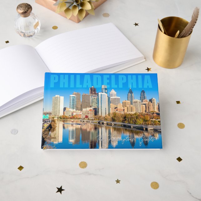 Custom Name & Text Philadelphia Pennsylvania Guest Book (Front Open)