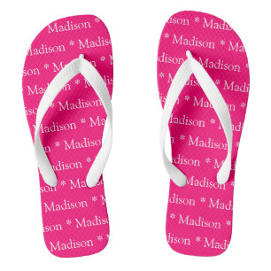 Custom name text pink fuchsia white pattern jandals