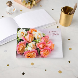 Custom Name & Text Pink & White Roses Guest Book