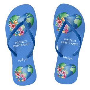 Custom Name & Text Planet Earth Heart Jandals