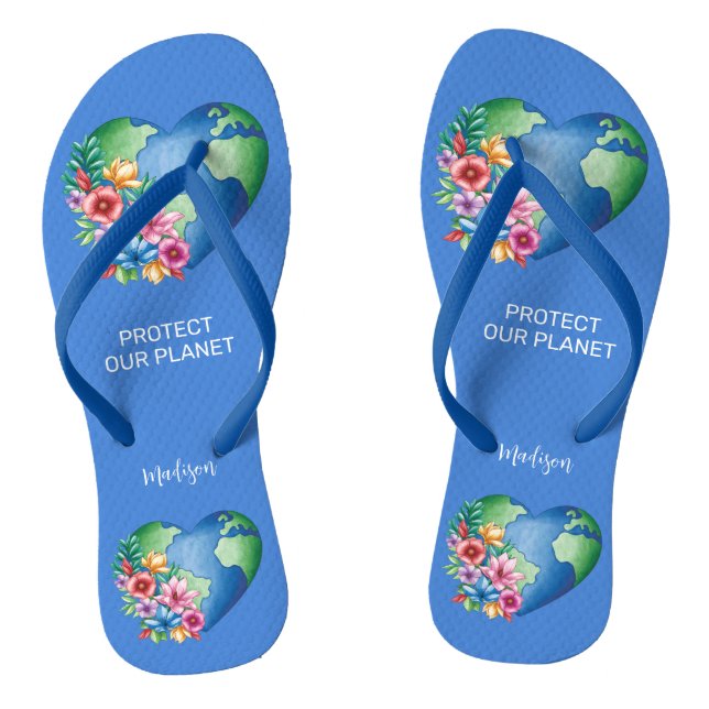 Custom Name & Text Planet Earth Heart Jandals (Footbed)