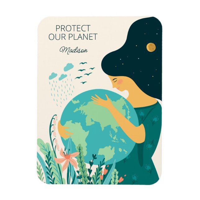 Custom Name & Text Planet Earth Mother Magnet (Vertical)