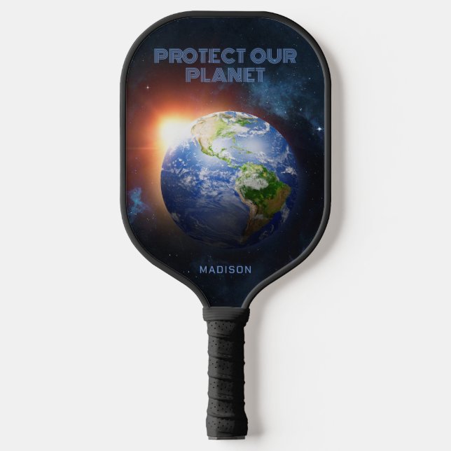 Custom Name & Text Planet Earth Pickleball Paddle (Front)