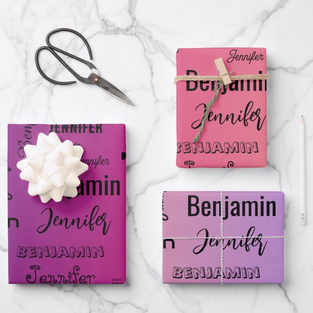 Custom Name Text Purple Peach Gradient Wrapping Paper Sheet (Front)