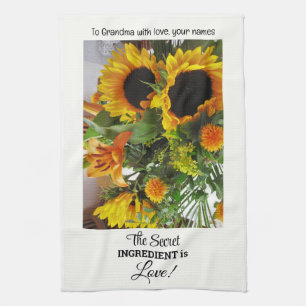 Custom Name, Text Quote Sunflower Print 16x24 Tea Towel