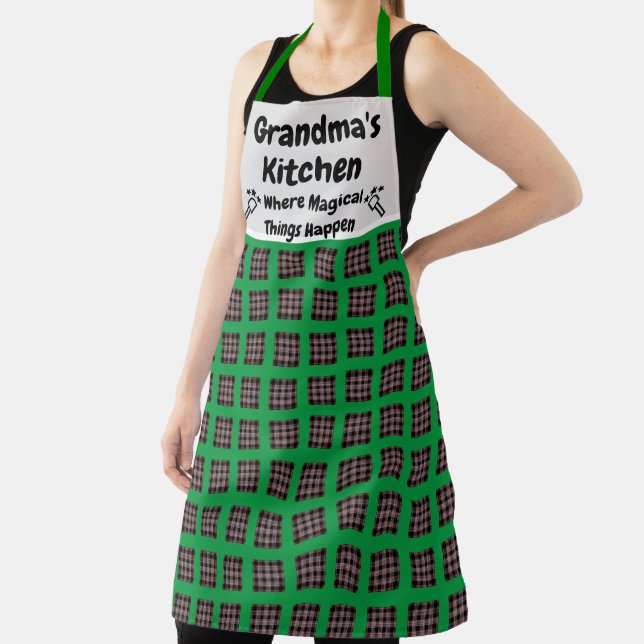 Custom Name Text Red Chequered Pattern Kitchen Apron (Insitu)