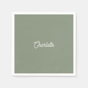 Custom name text Sage Green white minimalist Napkin