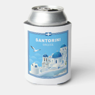 Custom Name & Text Santorini Greece Can Cooler