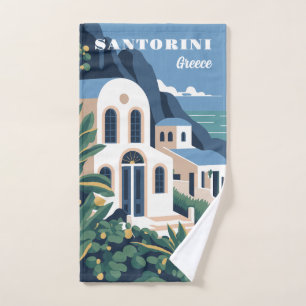 Custom Name & Text Santorini Greece Hand Towel