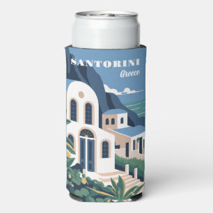 Custom Name & Text Santorini Greece Seltzer Can Cooler