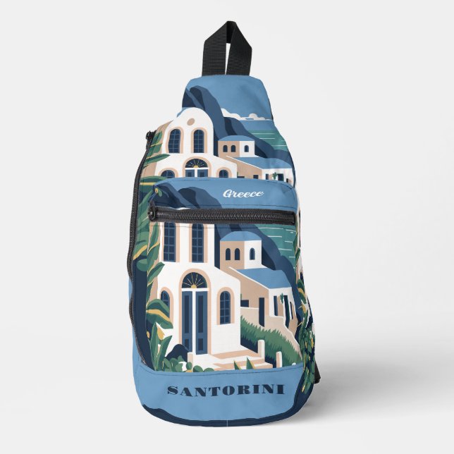 Custom Name & Text Santorini Greece Sling Bag (Front)
