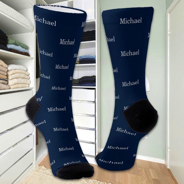 Custom Name Text Simple Elegant Navy Blue Socks (Creator Uploaded)