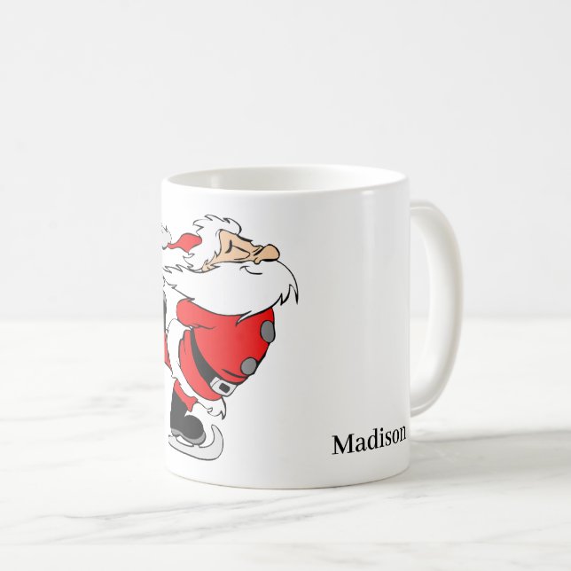 Custom Name & Text Skating Santa Coffee Mug (Front Right)