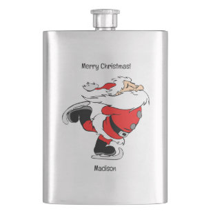 Custom Name & Text Skating Santa Hip Flask