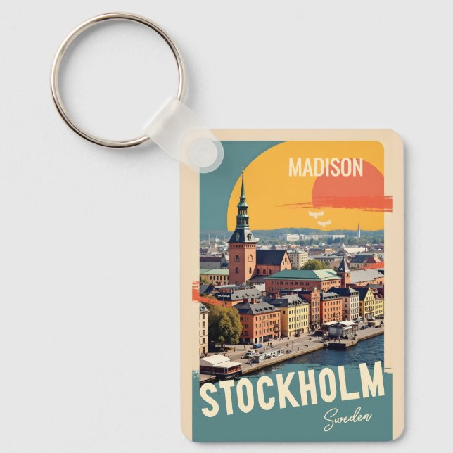 Custom Name & Text Stockholm Sweden Key Ring (Front)