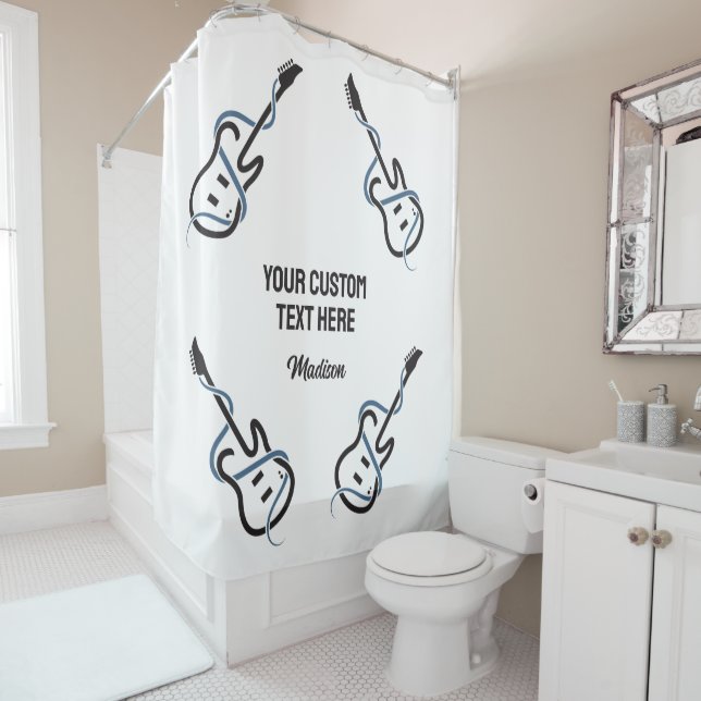 Custom Name & Text Stylised Guitar Shower Curtain (In Situ)