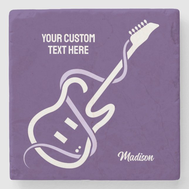 Custom Name & Text Stylised Guitar Stone Coaster (Front)