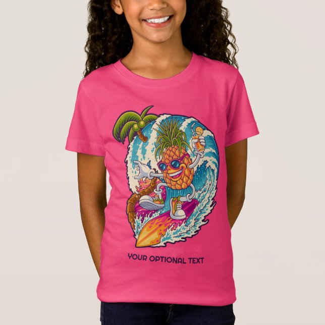 Custom Name & Text Surfing Pineapple T-Shirt (Front)