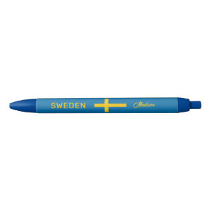 Custom Name & Text Swedish Flag Blue Ink Pen