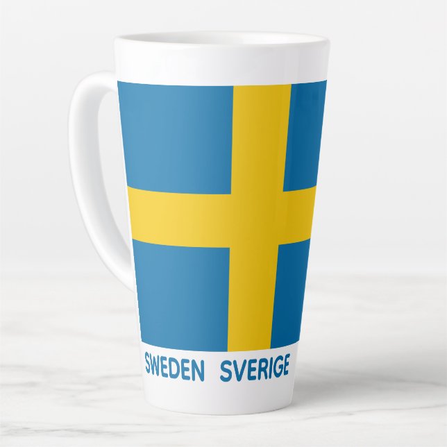 Custom Name & Text Swedish Flag Latte Mug (Left Angle)