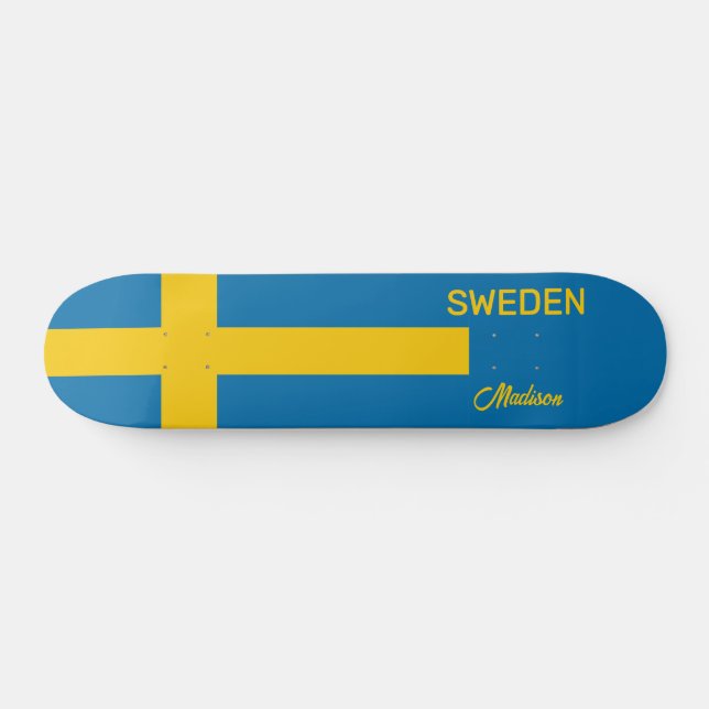 Custom Name & Text Swedish Flag Skateboard (Horz)