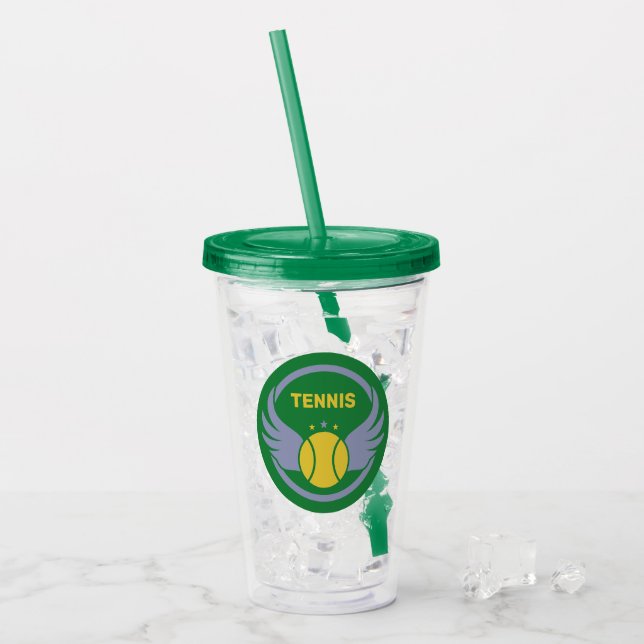 Custom Name & Text Tennis Ball with Wings Acrylic Tumbler (Front Ice)
