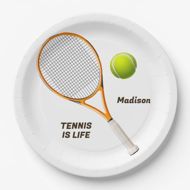 Custom Name & Text Tennis Paper Plate (Front)