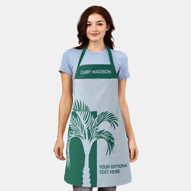 Custom Name & Text Tropical Palm Tree Apron (Worn)