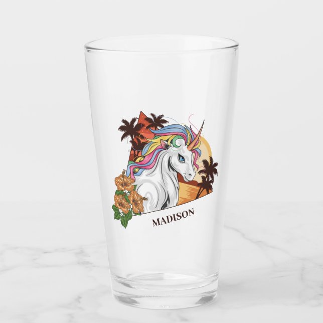 Custom Name & Text Tropical Unicorn Glass (Front)