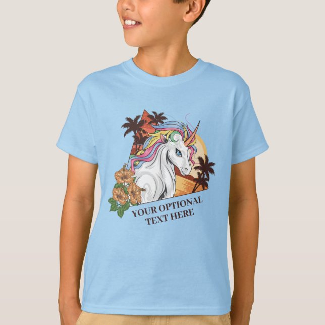 Custom Name & Text Tropical Unicorn T-Shirt (Front)