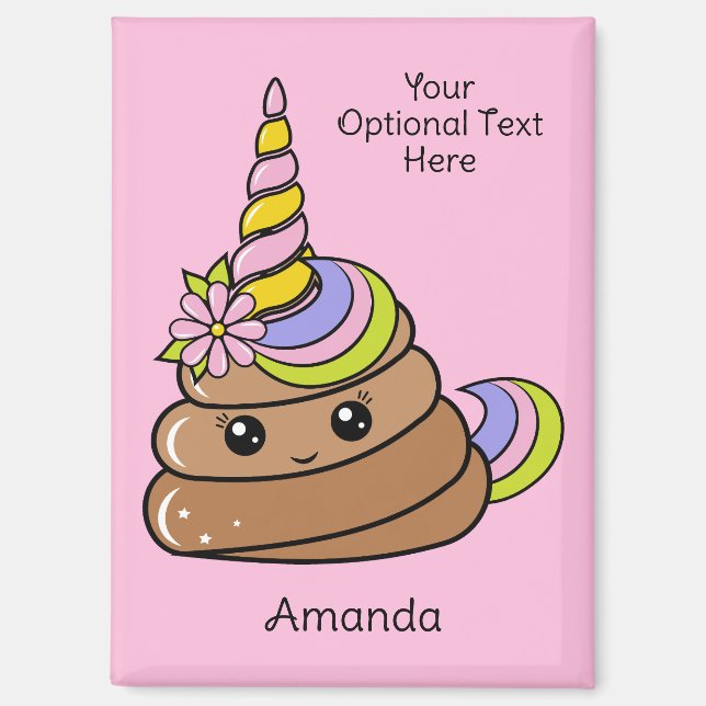 Custom Name & Text Unicorn Poop Magnet (Front)