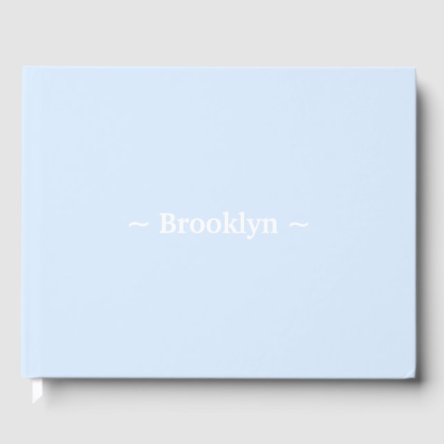 Custom name text white light blue elegant guest book (Front)
