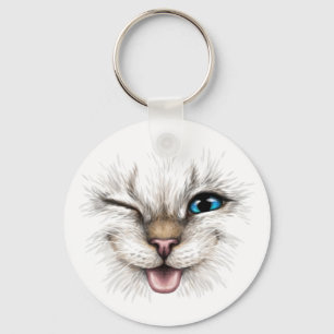 Custom Name & Text Winking Cat Key Ring