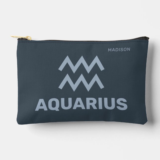 Custom Name / Text Zodiac Sign Aquarius Accessory Pouch (Front)