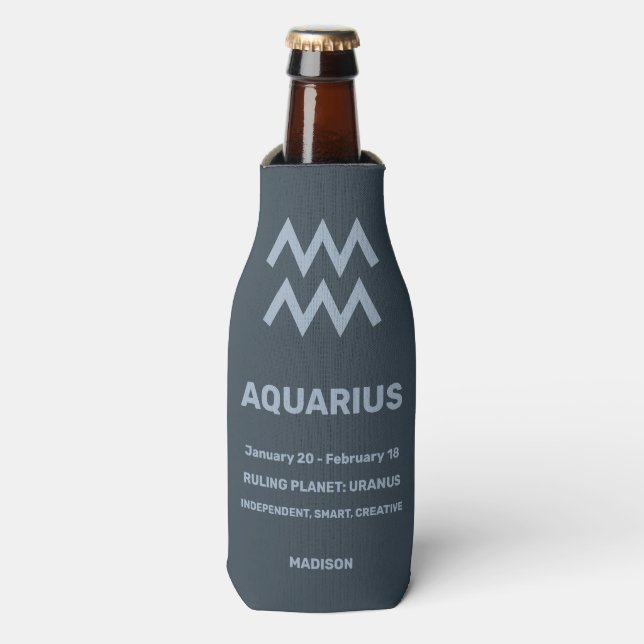 Custom Name / Text Zodiac Sign Aquarius Bottle Cooler (Bottle Front)